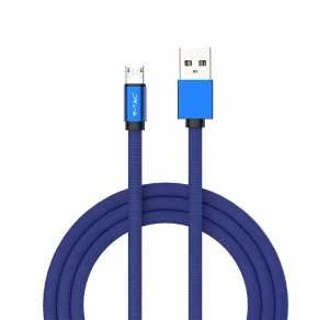 V-tac 1m mikro USB laidas, mėlynas, laido tipas- medvilninis audinys