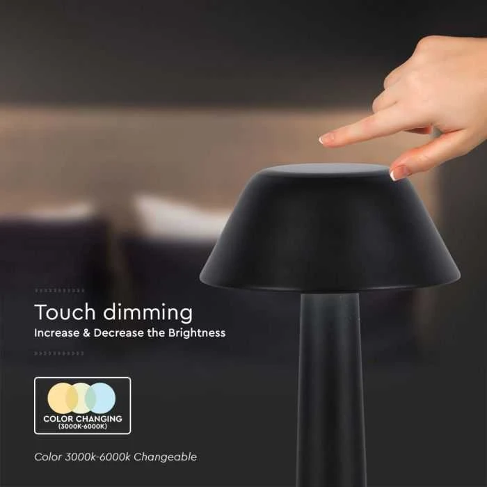 V-tac 1W LED įkraunamas stalo šviestuvas, juodas, 3000-6000K, dimeriuojamas