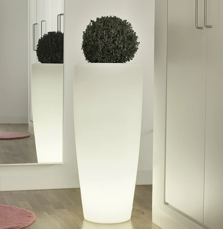 1W LED įkraunamas šviestuvas - gėlių vazonas BAMBU 90 BATTERY, baltas, 6000K/RGB, IP54, su USB jungtimi, dimeriuojamas