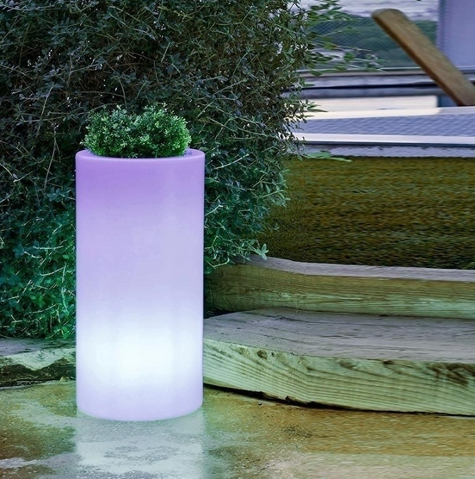 1W LED įkraunamas šviestuvas - gėlių vazonas PALMA 70, baltas, 3000/6500K/RGB, IP65, su USB jungtimi, dimeriuojamas