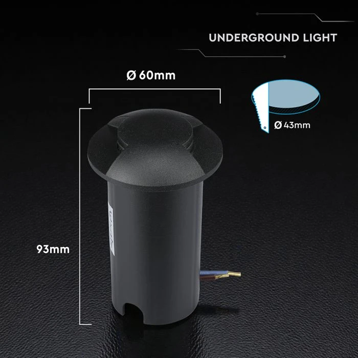 1W LED įleidžiamas į žemę šviestuvas, juodos sp., 6400K, IP67