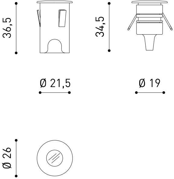 1W LED įleidžiamas šviestuvas STEP, plieno sp., 3000K