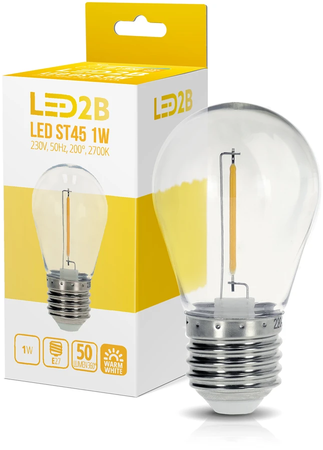 1W LED lemputė ST45, E27, skaidri, 2700K, 220°