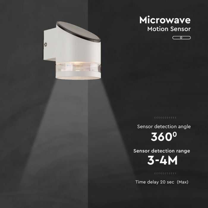 Sieninis šviestuvas V-tac 1W LED sieninis lauko šviestuvas su saulės baterija ir judesio davikliu, baltas, 3000K, IP54