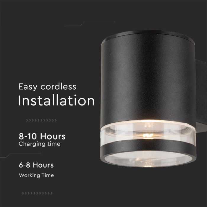Sieninis šviestuvas V-tac 1W LED sieninis lauko šviestuvas su saulės baterija, juodas, 3000K, IP54