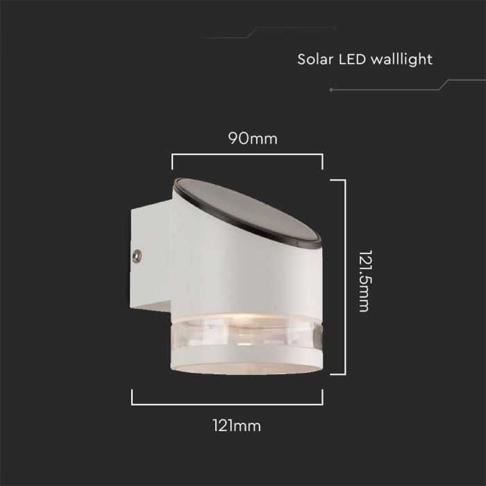 Sieninis šviestuvas V-tac 1W LED sieninis lauko šviestuvas su saulės baterija, baltas, 3000K, IP54