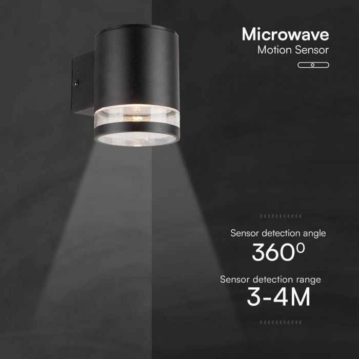 Sieninis šviestuvas V-tac 1W LED sieninis lauko šviestuvas su saulės baterija ir judesio davikliu, juodas, 3000K, IP54