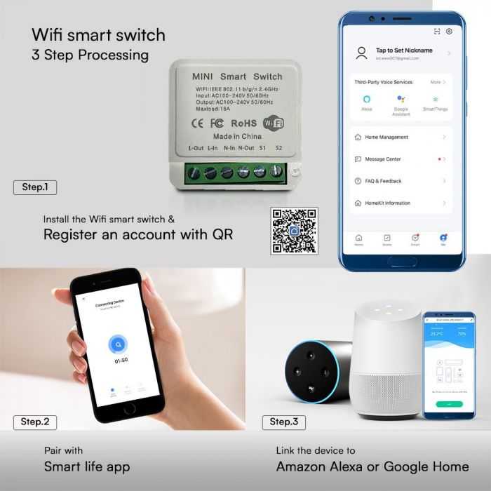 2 kanalų mini Wi-Fi jungiklis, suderinamas su AMAZON ALEXA bei GOOGLE HOME