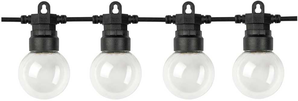 20 LED lempučių girlianda, 10m, 2700K, IP65, su saulės baterija, skaidrus stiklas