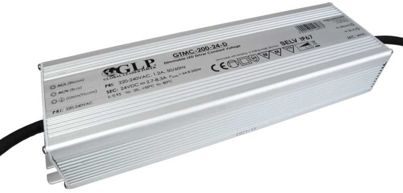 200W LED maitinimo šaltinis, 24V, IP67, dimeriuojamas