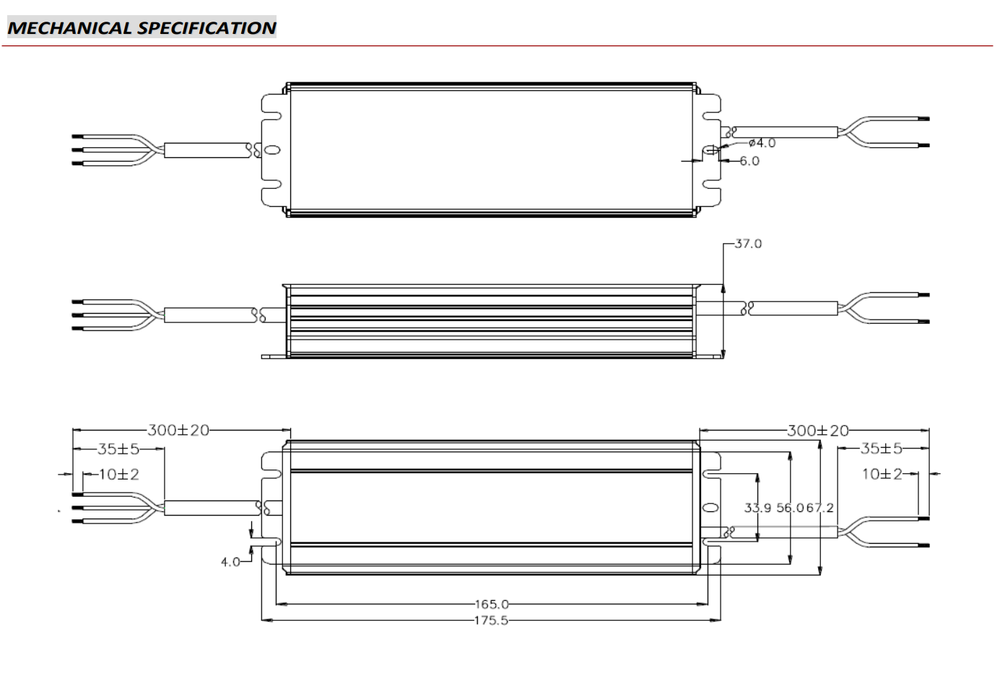 200W LED maitinimo šaltinis GV6, 24V, CV, PFC, IP67