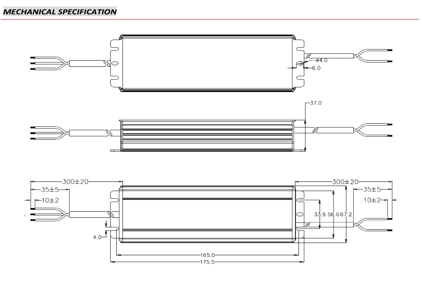 200W LED maitinimo šaltinis GV6, 24V, CV, PFC, IP67