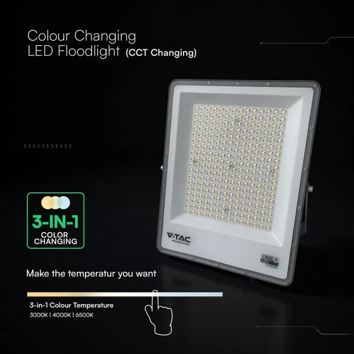 V-tac 200W LED prožektorius, juodas, 3000/4000/6500K, CREE LED chip