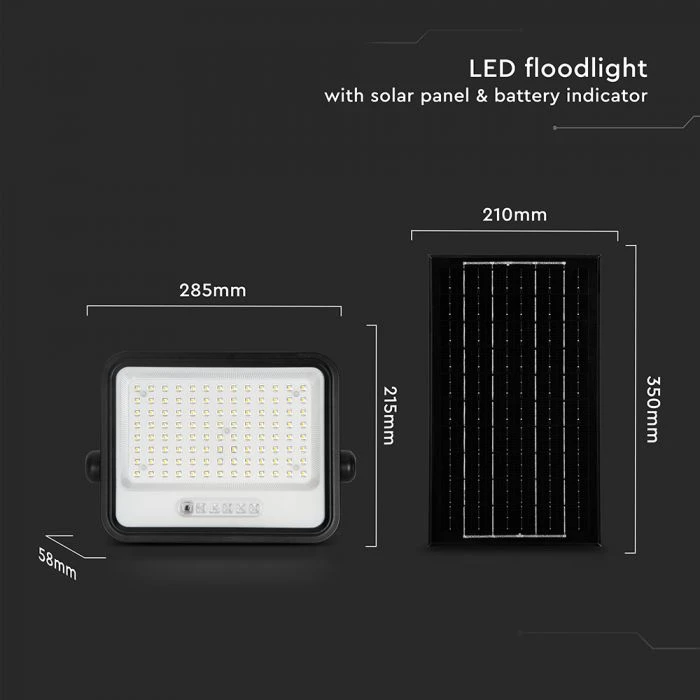 200W LED prožektorius su saulės baterija, juodas, 2000-8000K, dimeriuojamas