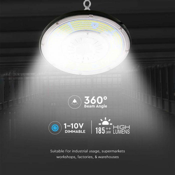 V-tac 200W LED UFO sandėlio šviestuvas, juodas, 6500K, dimeriuojamas