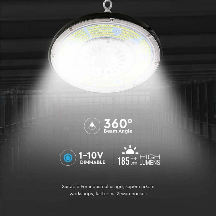 V-tac 200W LED UFO sandėlio šviestuvas, juodas, 4000K, dimeriuojamas