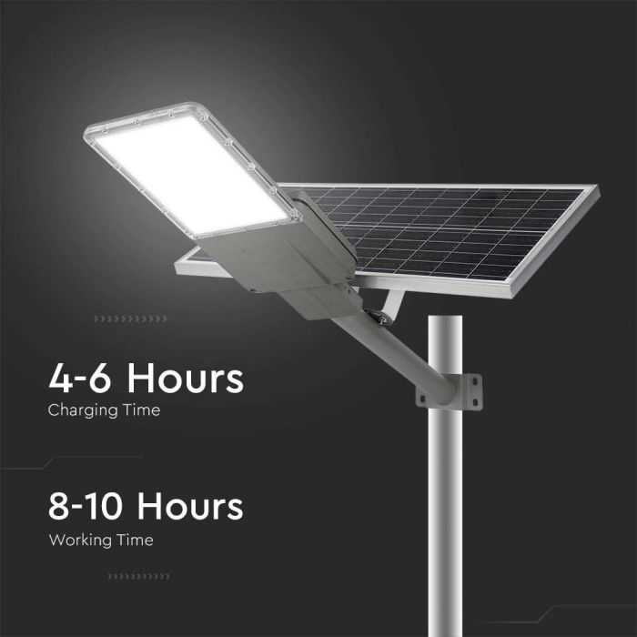 V-tac 20W LED gatvės šviestuvas, pilkas, 6500K, su saulės baterija ir montavimo priedais