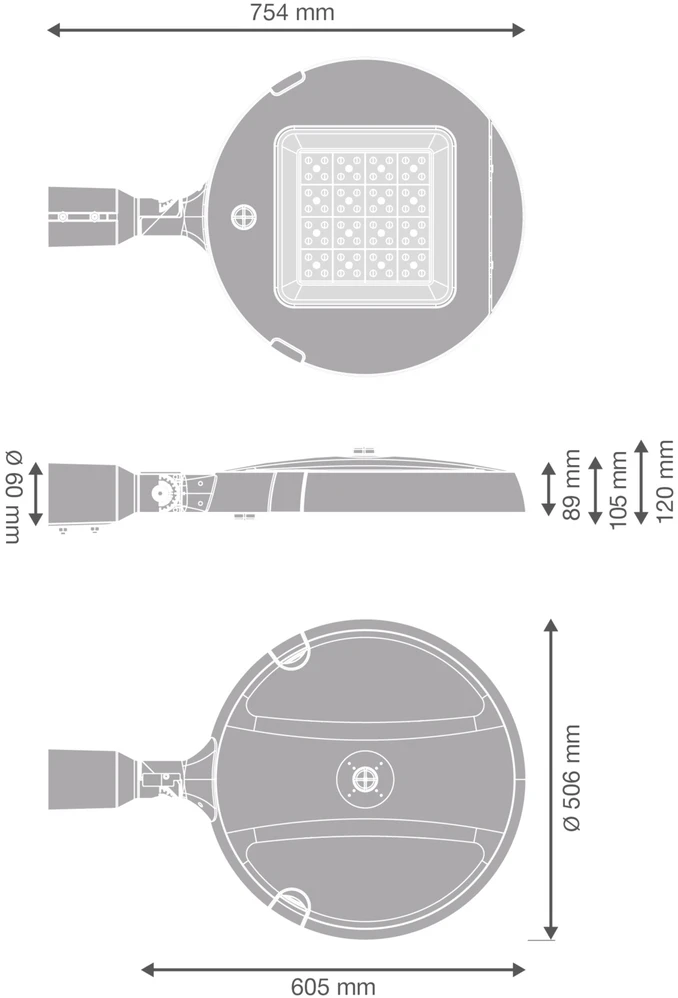 20W LED gatvės šviestuvas URBAN FLEX, pilkas, 3000K, 156° x 67°, ZHAGA, DALI