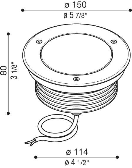 20W LED įleidžiamas į žemę šviestuvas CNC 150, pilkas, 3000K, 32°