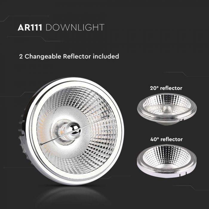 V-tac 20W LED lemputė, AR111, 4000K, keičiamas reflektorius 40°/20°