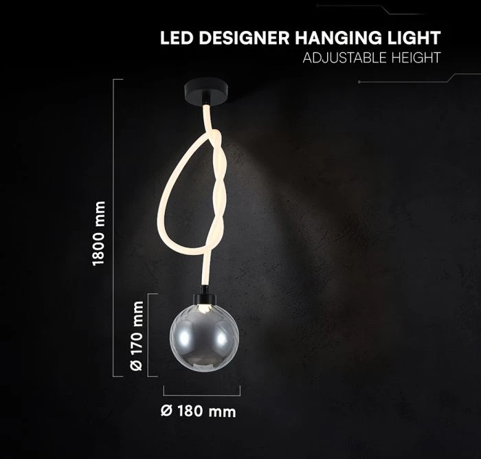20W LED pakabinamas šviestuvas, dūmų sp., 3000K, 180mm