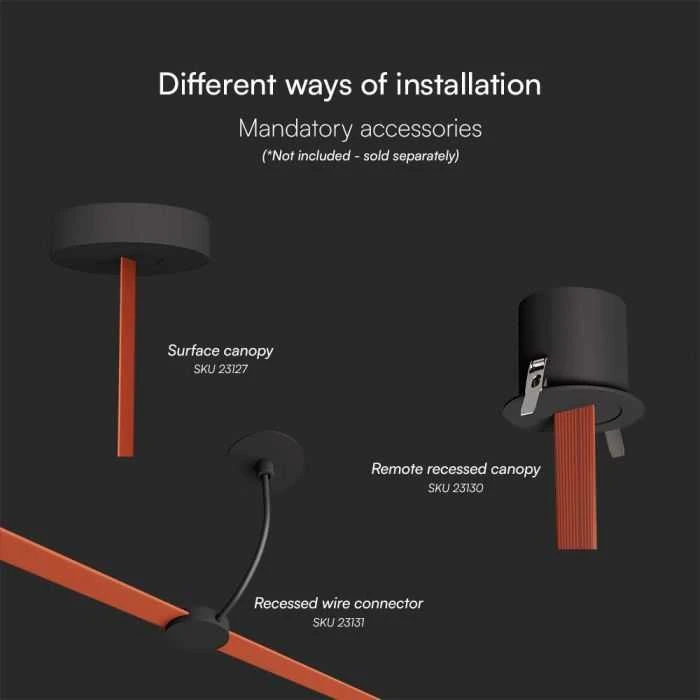 V-tac 20W LED pakabinamas šviestuvas, juodu korpusu, 3000K, tvirtinamas ant magnetinio 48V dirželio