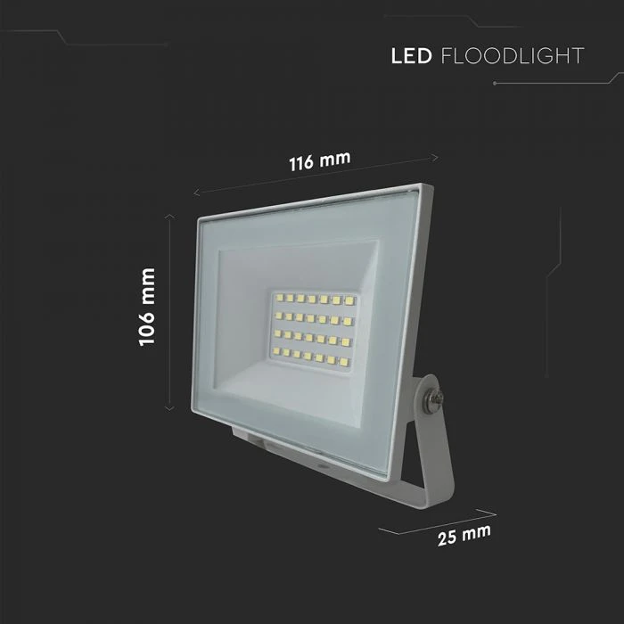 V-tac 20W LED prožektorius, baltas, 6500K