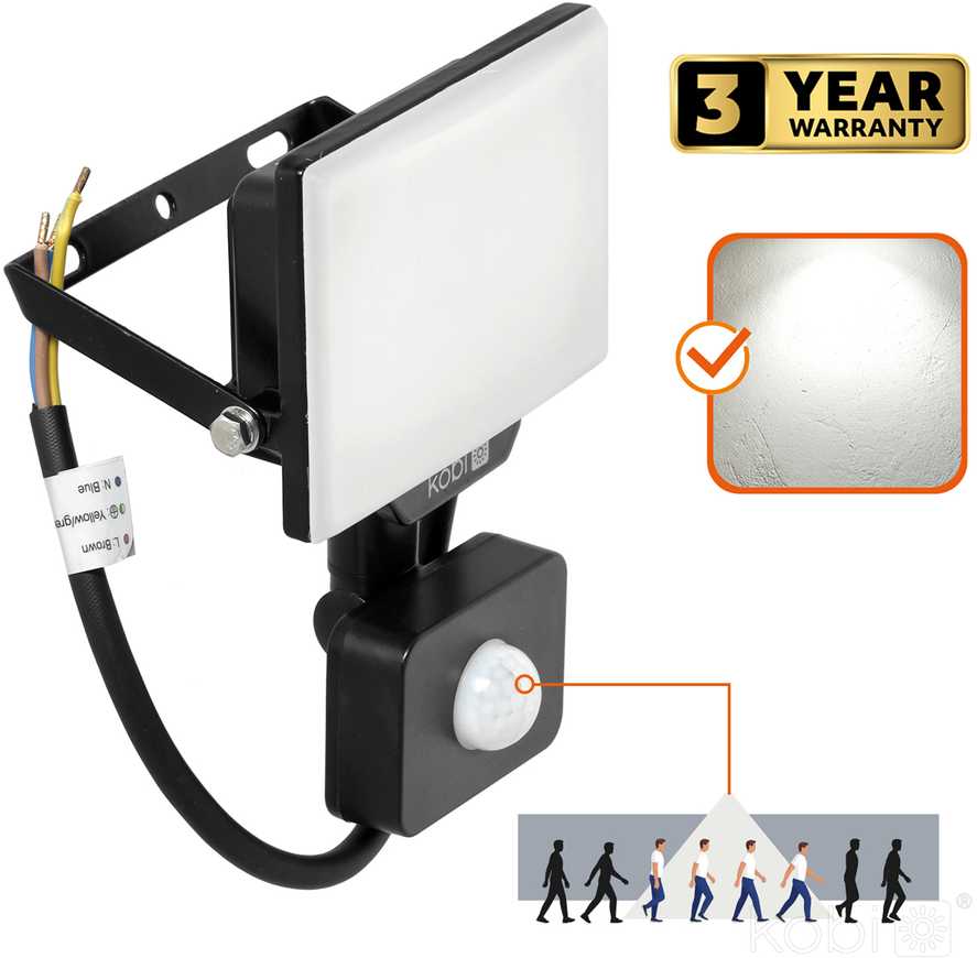 20W LED prožektorius su judesio davikliu DELYO MHNC, juodas, 4000K, IP54