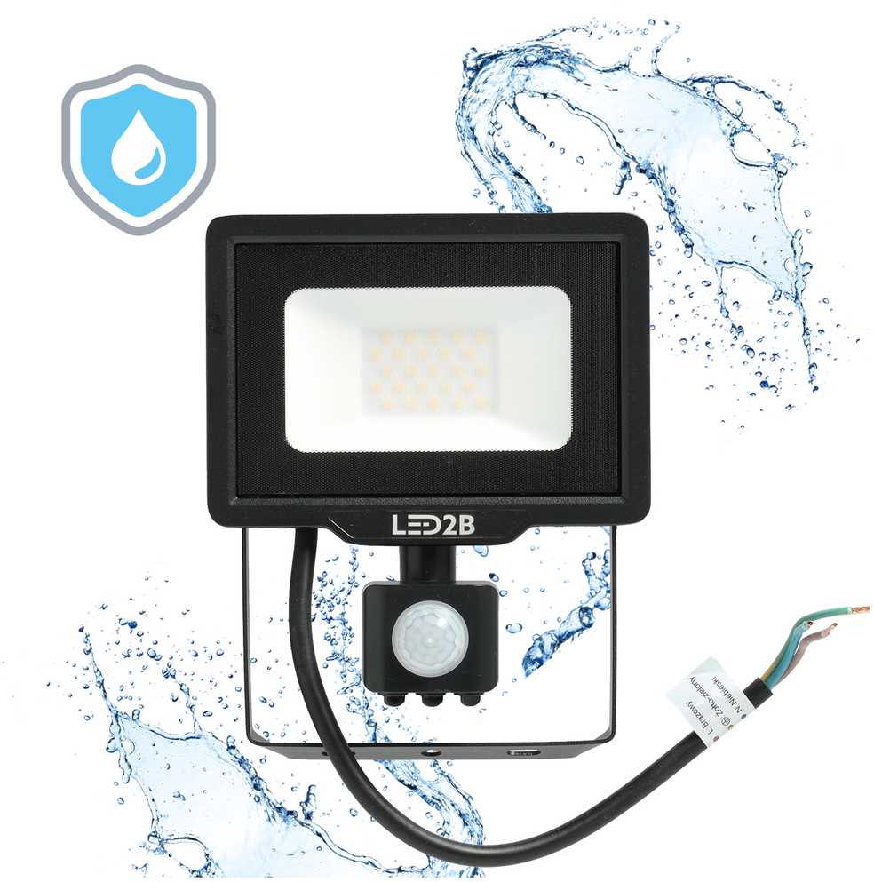 20W LED prožektorius su judesio davikliu MHC, juodas, 6500K, IP65