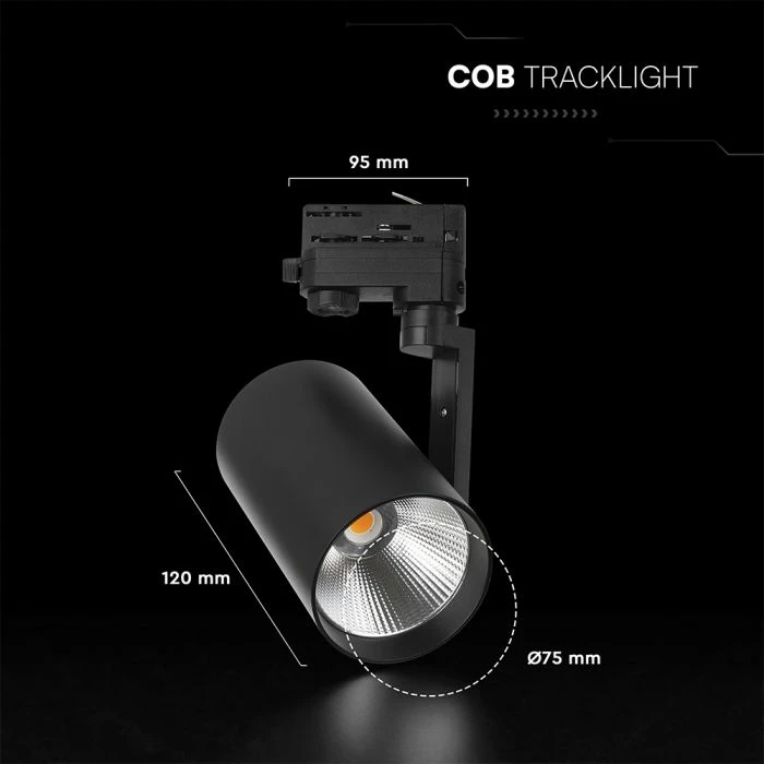 20W LED šviestuvas į 3 fazių bėgelius, juodas, 3000K, CREE LED chip