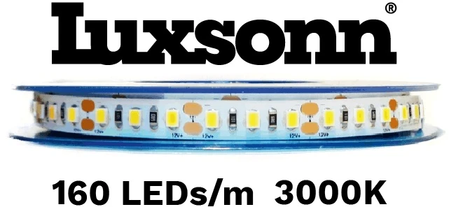 20W/m LED juosta LUXSONN, BRIDGELUX diodai, DC 24V, 160 LED/m, 3000K, CRI90, 5m ritė