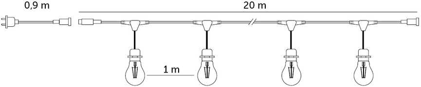20x1W LED lempučių girlianda BAJA, E27, 2700K, 20m, IP44