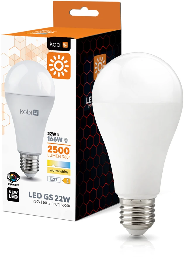 22W LED lemputė GS, E27, balta, 3000K, 180°