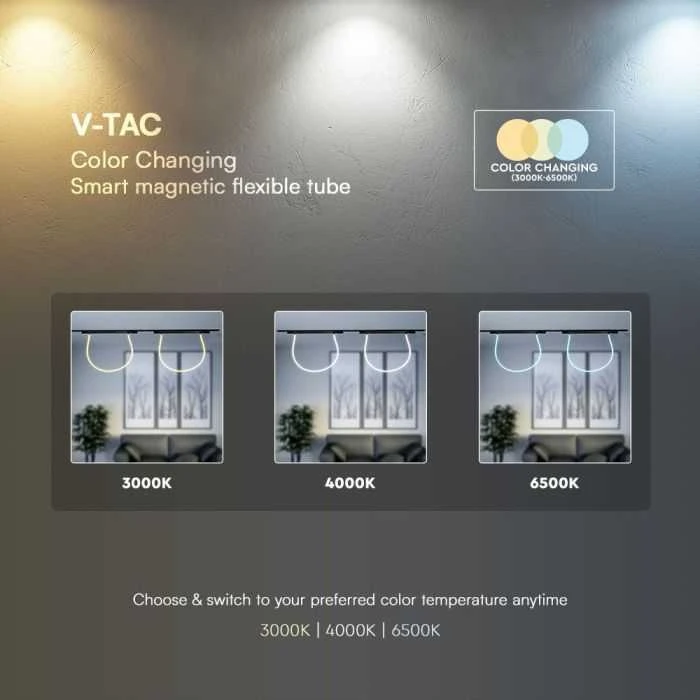 V-tac 23W LED SMART šviestuvas į magnetinius bėgelius, 48V, juodas, 3000-6500K