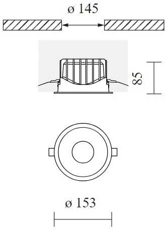 24W LED įleidžiamas šviestuvas ENTERO 150, baltas, 3000K, DALI