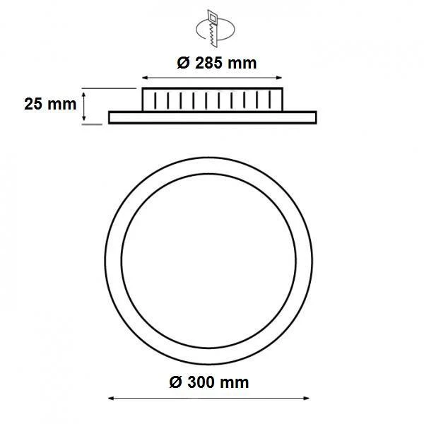 V-tac 24W LED įmontuojama panelė, apvali (3000K) šiltai balta