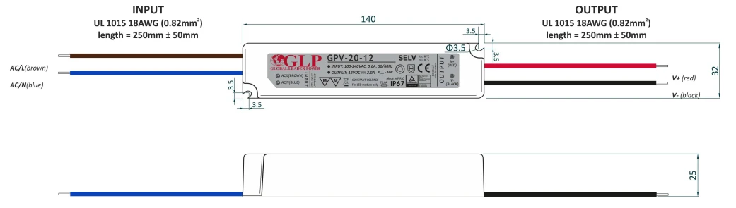 24W LED Maitinimo šaltinis GLP 24V IP67