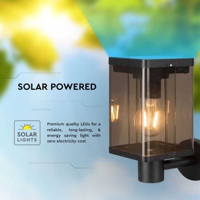 Sieninis šviestuvas V-tac 2,5W LED sieninis lauko šviestuvas su saulės baterija ir judesio davikliu, juodas, 3000K, IP54