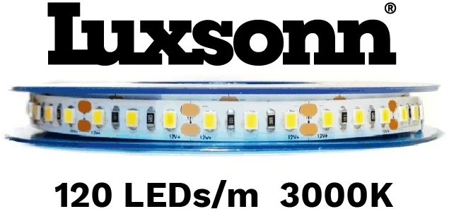 25W/m LED juosta LUXSONN, BRIDGELUX diodai, DC24, 120 LED/m, 3000K, 30m ritė
