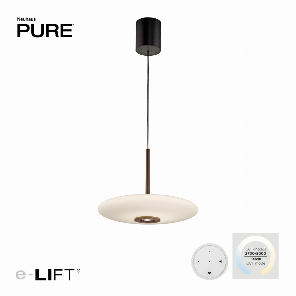 26W LED pakabinamas šviestuvas E-VITRUM, rudos sp. korpusu, 2700-5000K, dimeriuojamas, reguliuojamo aukščio