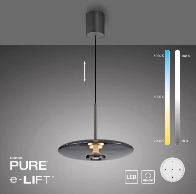 26W LED pakabinamas šviestuvas E-VITRUM, pilkos sp., 2700-5000K, dimeriuojamas, reguliuojamo aukščio
