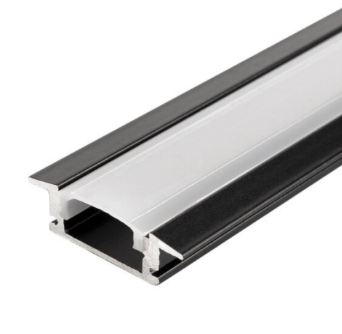 2m LED juostos įleidžiamas profilis OPTONICA, juodas su baltu dangteliu ir užbaigimais