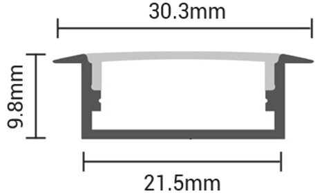 2m LED juostos įleidžiamas profilis OPTONICA, sidabro sp., 21.5x9.8mm, komplektuojamas su dangteliu ir užbaigimais