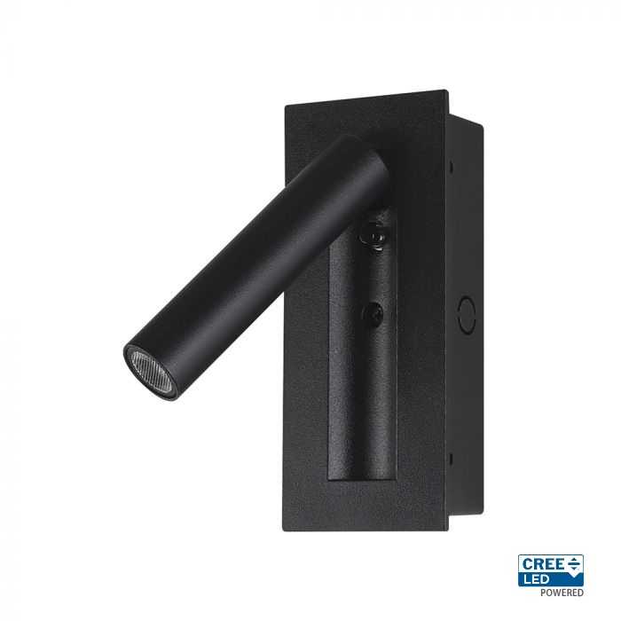 V-tac 2W LED įleidžiamo montavimo sieninis šviestuvas, juodas, 3000K, CREE LED chip