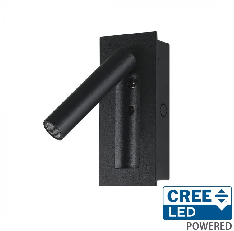 V-tac 2W LED įleidžiamo montavimo sieninis šviestuvas, juodas, 3000K, CREE LED chip