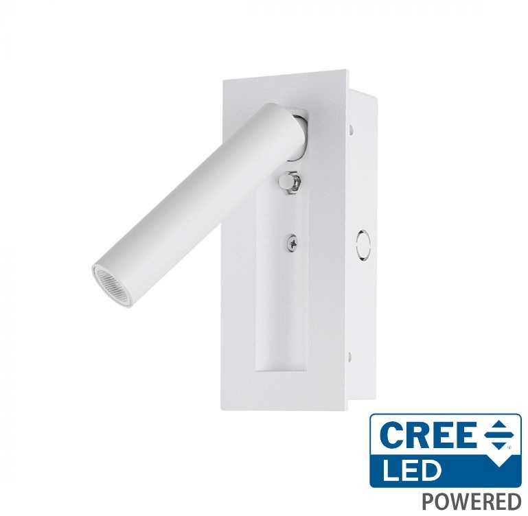 V-tac 2W LED įleidžiamo montavimo sieninis šviestuvas, baltas, 3000K, CREE LED chip