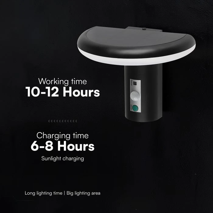 2W LED sieninis fasado šviestuvas su saulės baterija ir judesio davikliu, juodas, 3000K, IP54