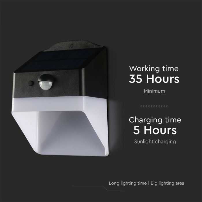 Sieninis šviestuvas V-tac 2W LED sieninis lauko šviestuvas su saulės baterija ir judesio davikliu, baltos/juodos sp., 4000K, IP65