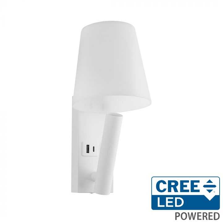 V-tac 2W LED sieninis šviestuvas, baltas, 3000K, CREE LED chip, su USB/PD jungtimi