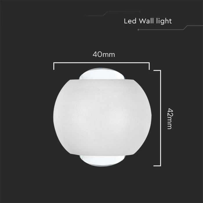 V-tac 2W LED sieninis šviestuvas, baltas, 3000K, IP54